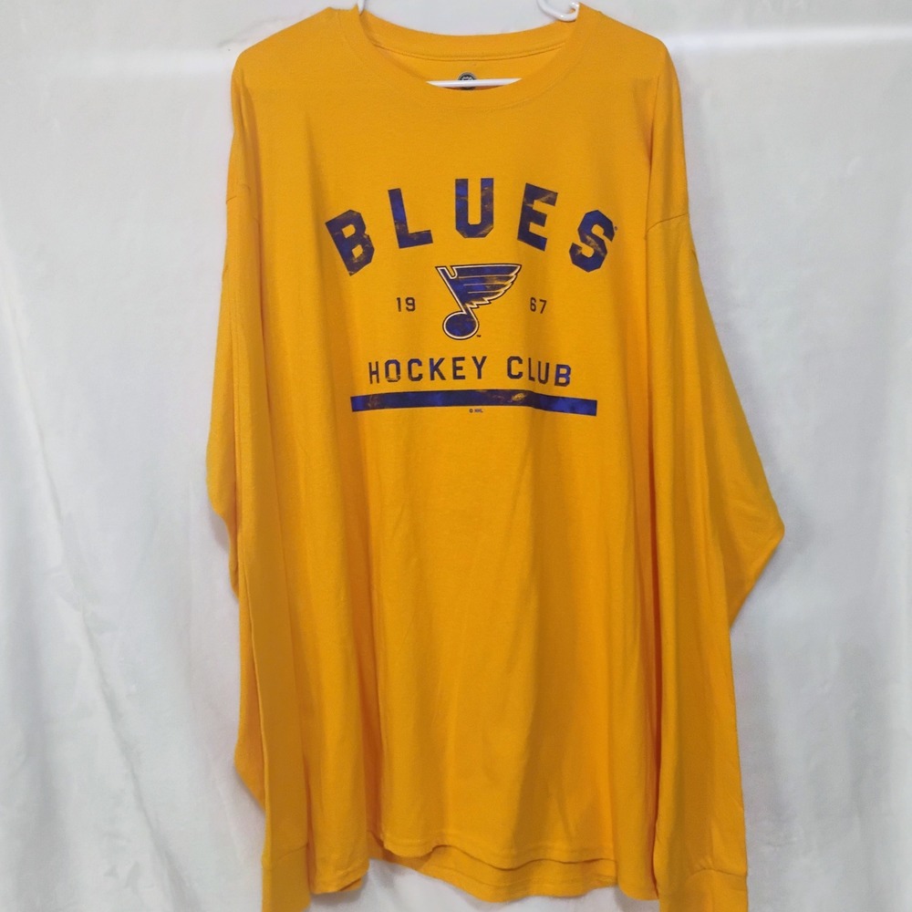 NHL St Louis Blues Hockey Club Long Sleeve T Shirt Mens 2XL Gold‎ Yellow Blue D